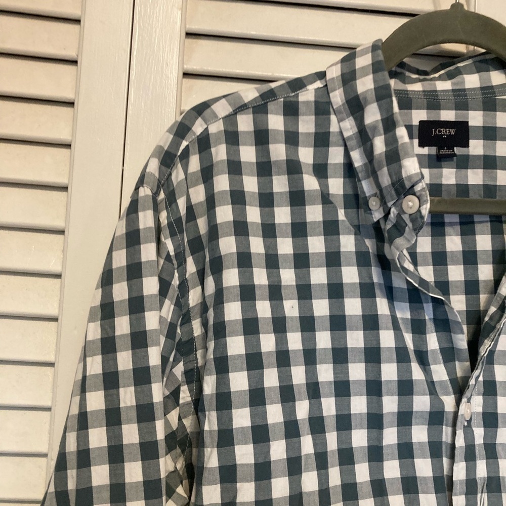 Men’s J.Crew Gingham Blue And White Button Down Shirt Size Large - Picture 2 of 8